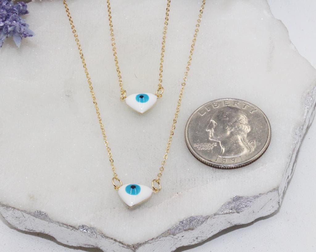 Blue Heart Shaped Evil Eye Double Chain Necklace