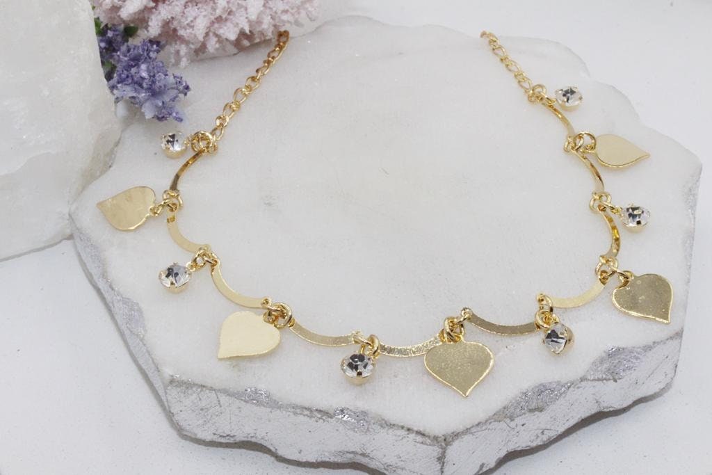 Scalloped Hearts, Cubic Zirconia Charms Choker