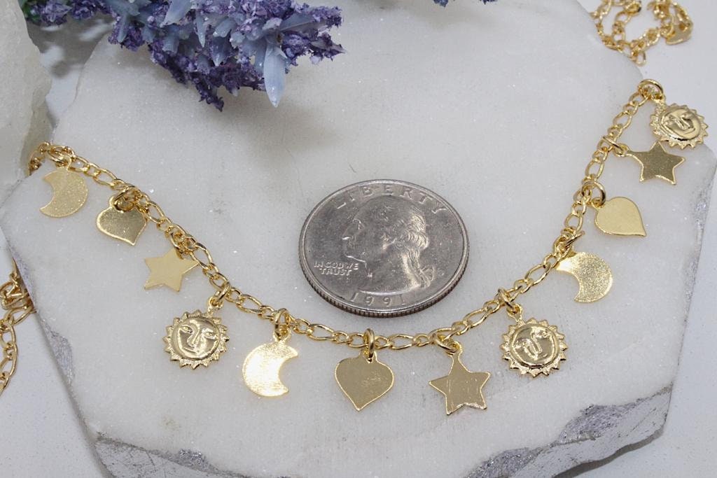 Hanging Hearts, Moon Crescents, and and Stars Choker
