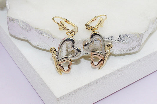 3 Tone Butterfly Latch Earrings