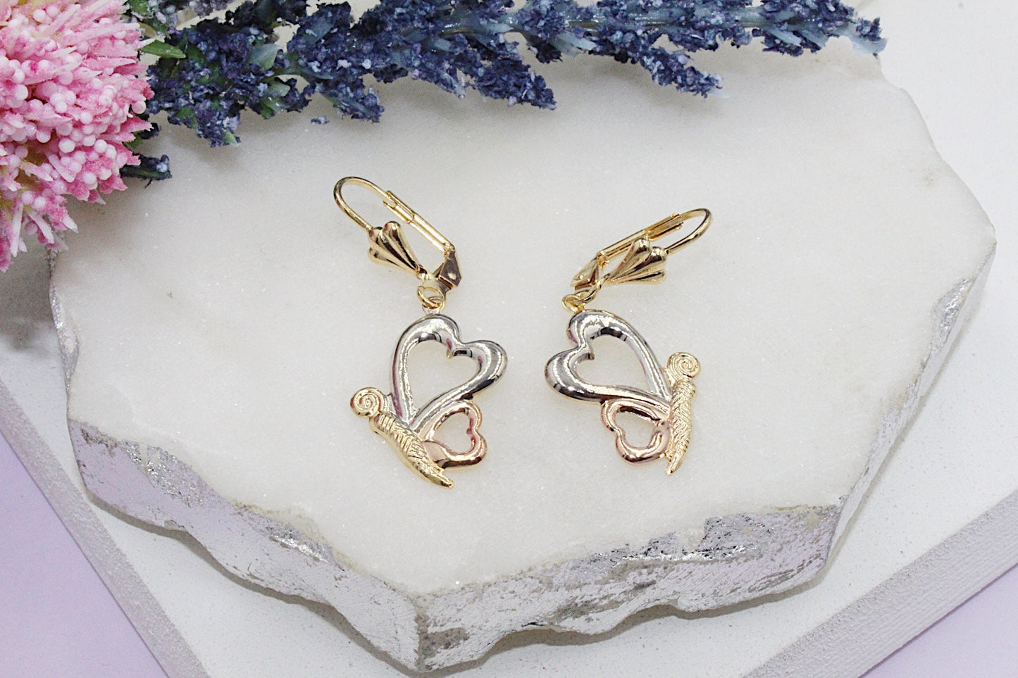3 Tone Butterfly Latch Earrings