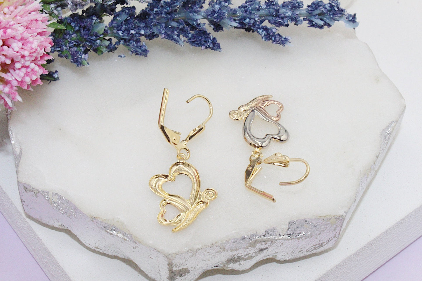3 Tone Butterfly Latch Earrings