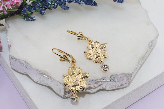 Rose Cubic Zirconia Detail Latch Earrings