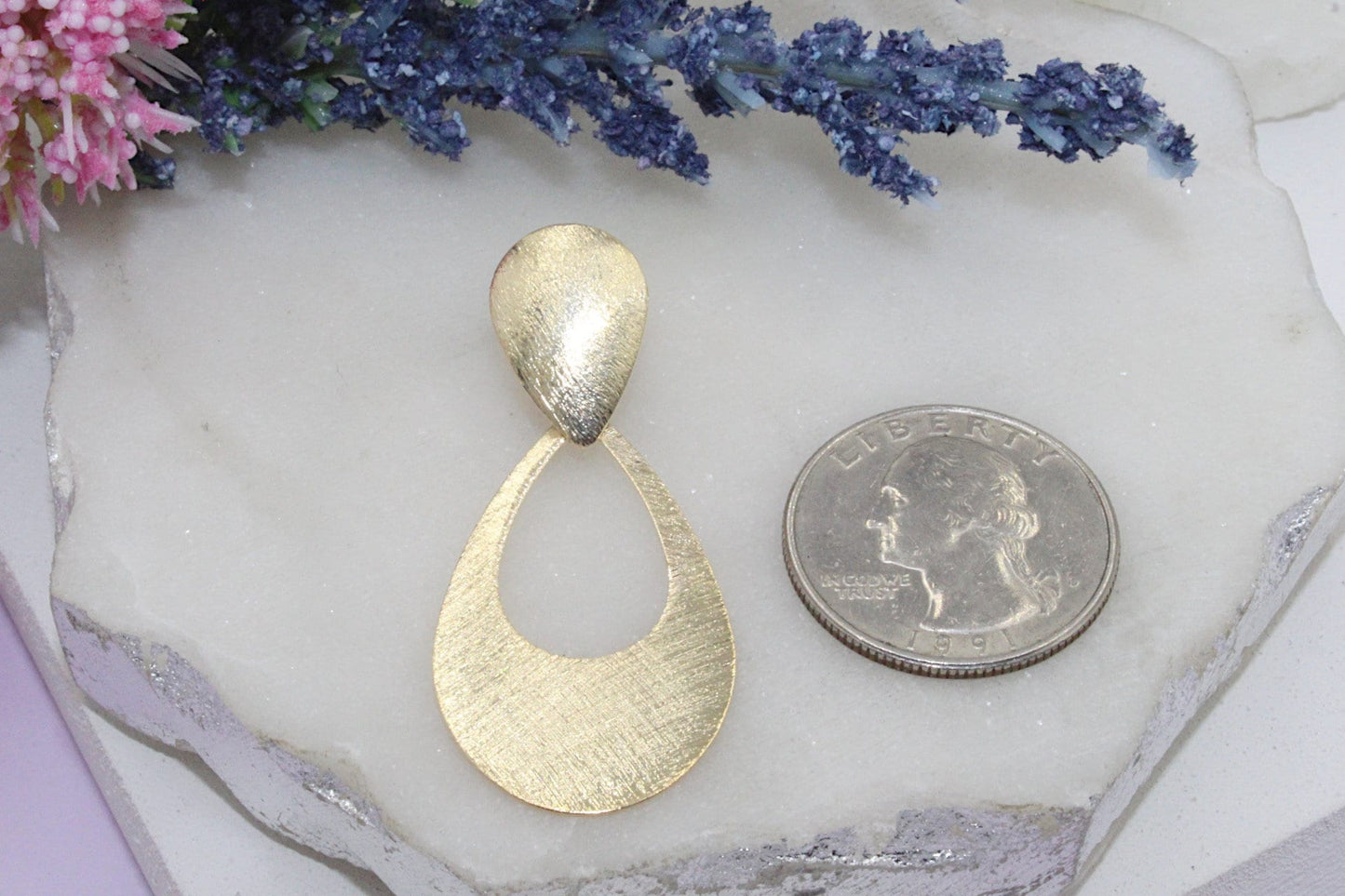 Cut Out Tear Drop Scratch Finish Drop Earrings