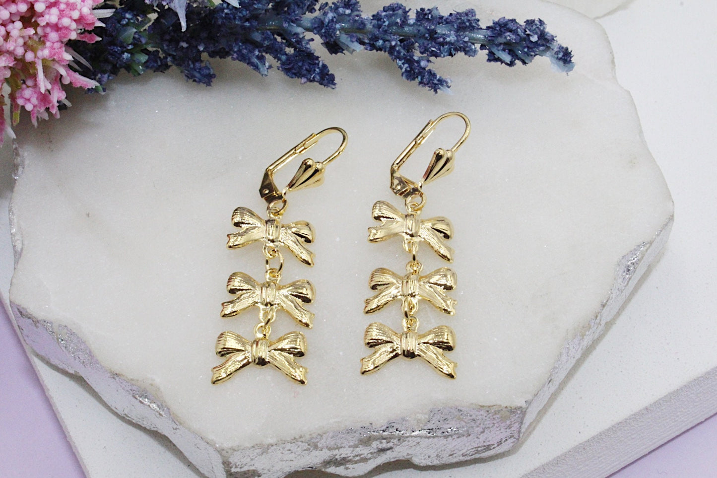 Triple Dainty Bows Latch Earrings