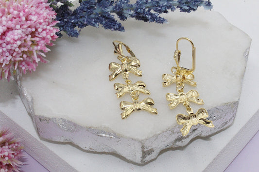 Triple Dainty Bows Latch Earrings