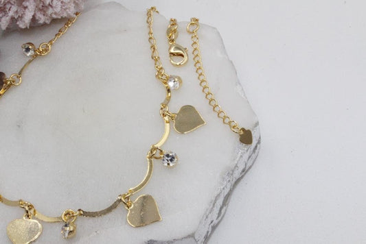 Scalloped Hearts, Cubic Zirconia Charms Choker