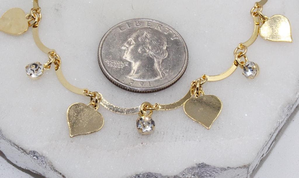 Scalloped Hearts, Cubic Zirconia Charms Choker