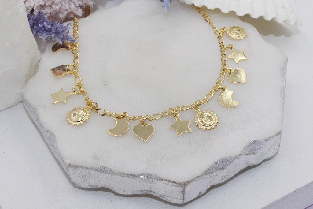 Hanging Hearts, Moon Crescents, and and Stars Choker