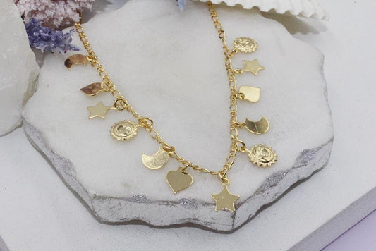 Hanging Hearts, Moon Crescents, and and Stars Choker