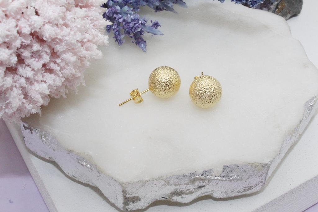 Golden Frosted Sphere Stud Earrings