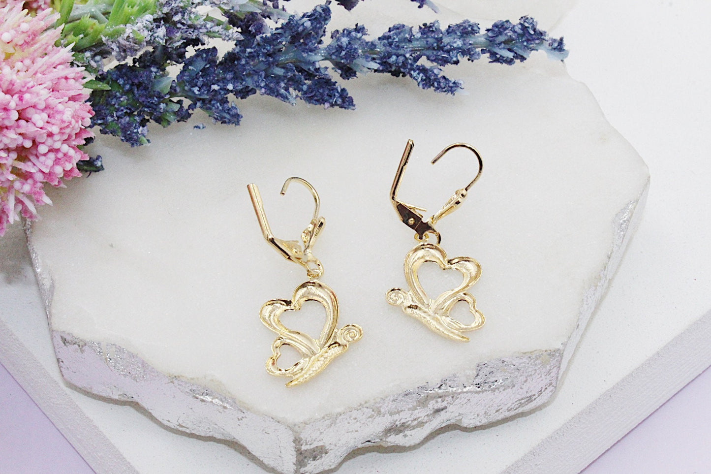 3 Tone Butterfly Latch Earrings