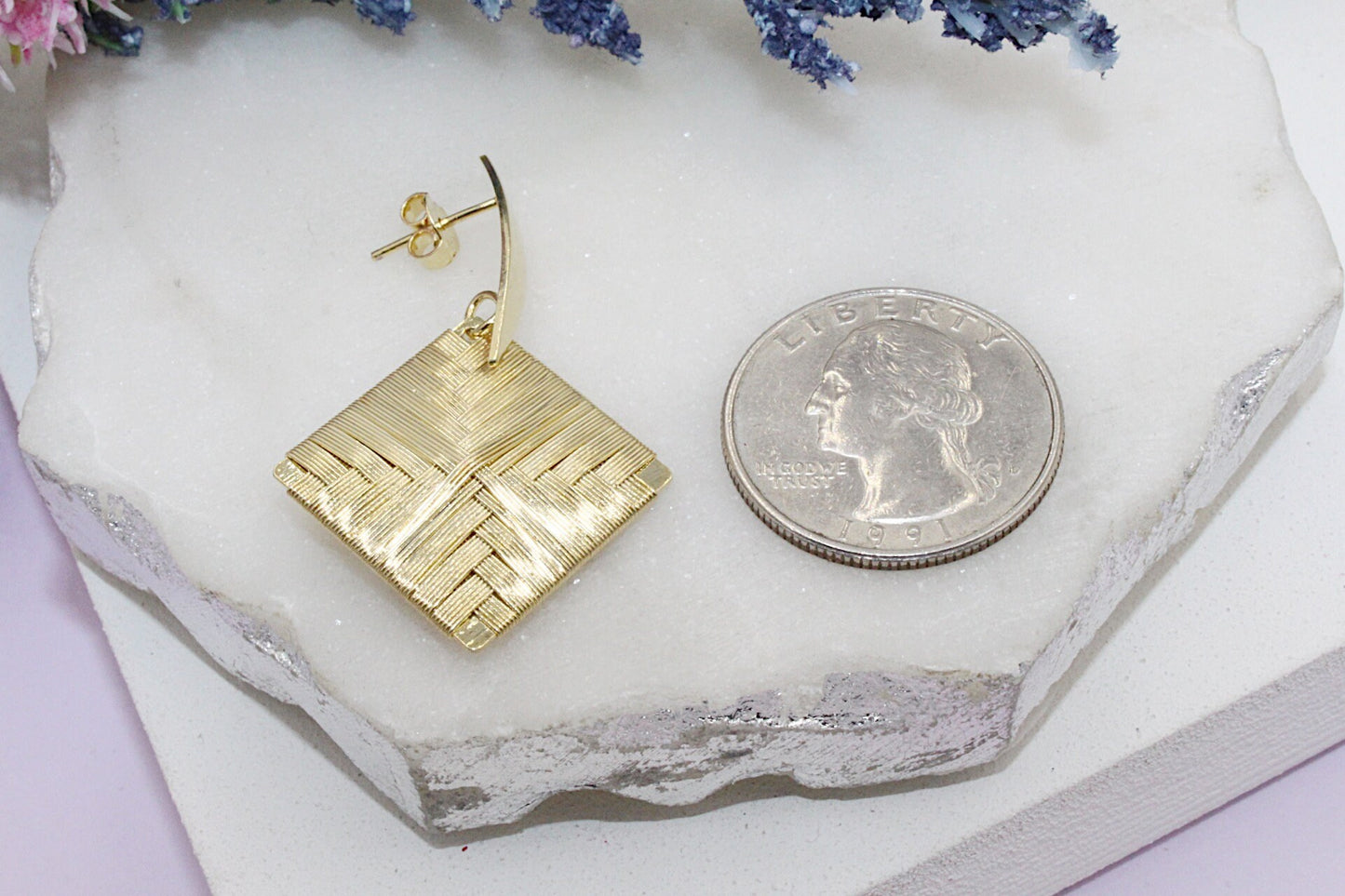 Diamond Shaped Drop Stud Earrings