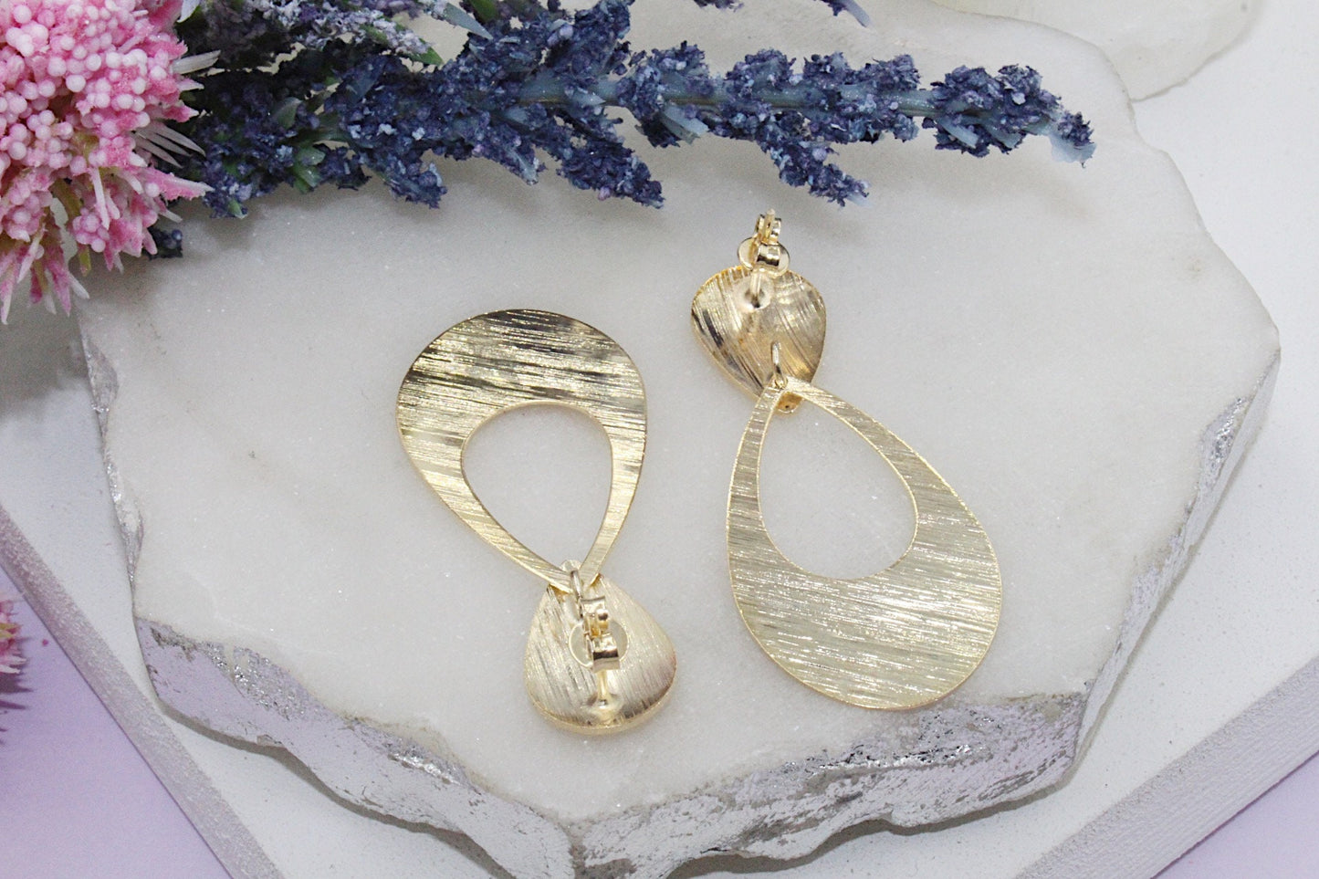 Cut Out Tear Drop Scratch Finish Drop Earrings