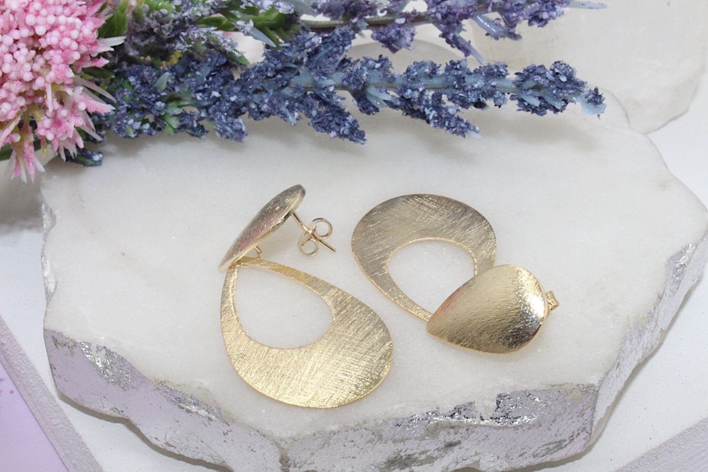 Cut Out Tear Drop Scratch Finish Drop Earrings