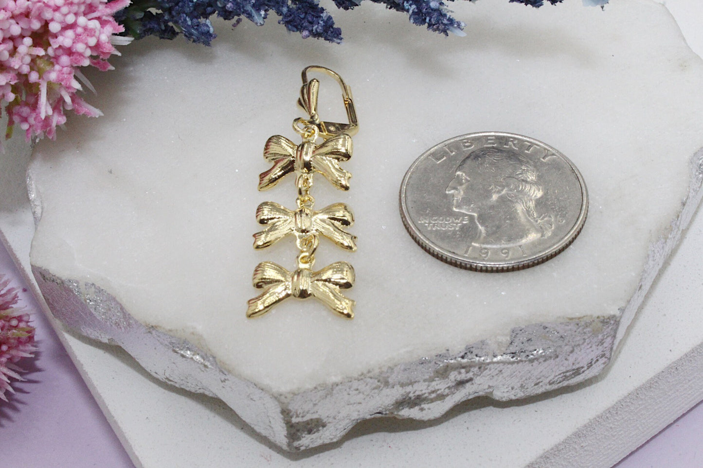 Triple Dainty Bows Latch Earrings