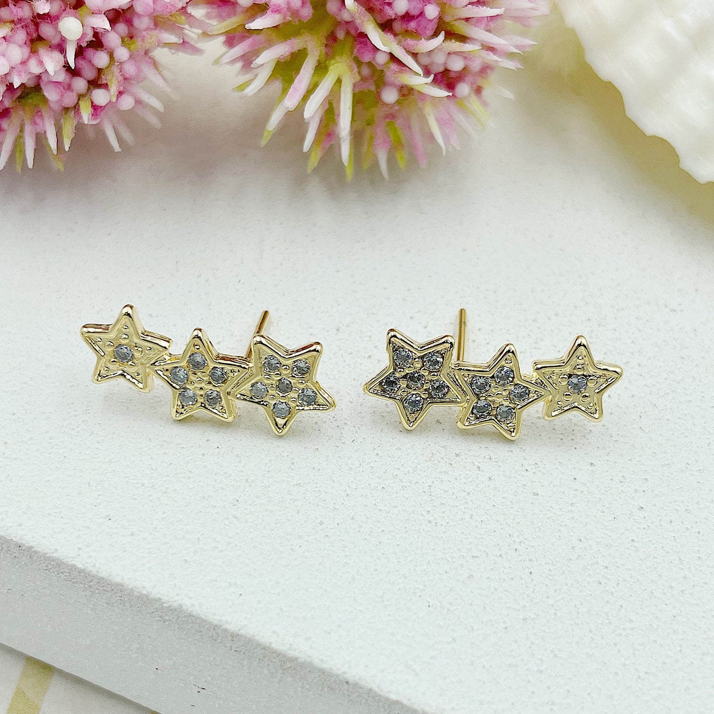 3 Shiny Stars Stud Earrings