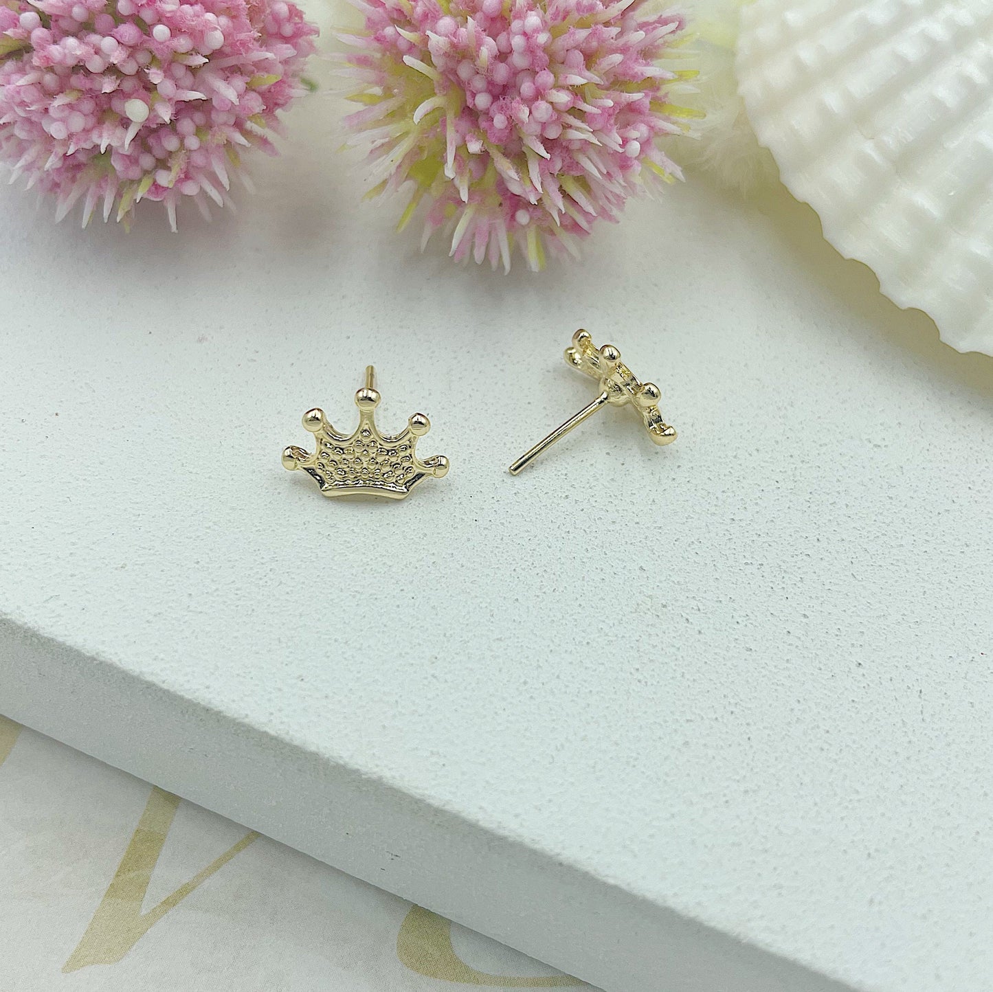 Gold Crown Stud Earrings