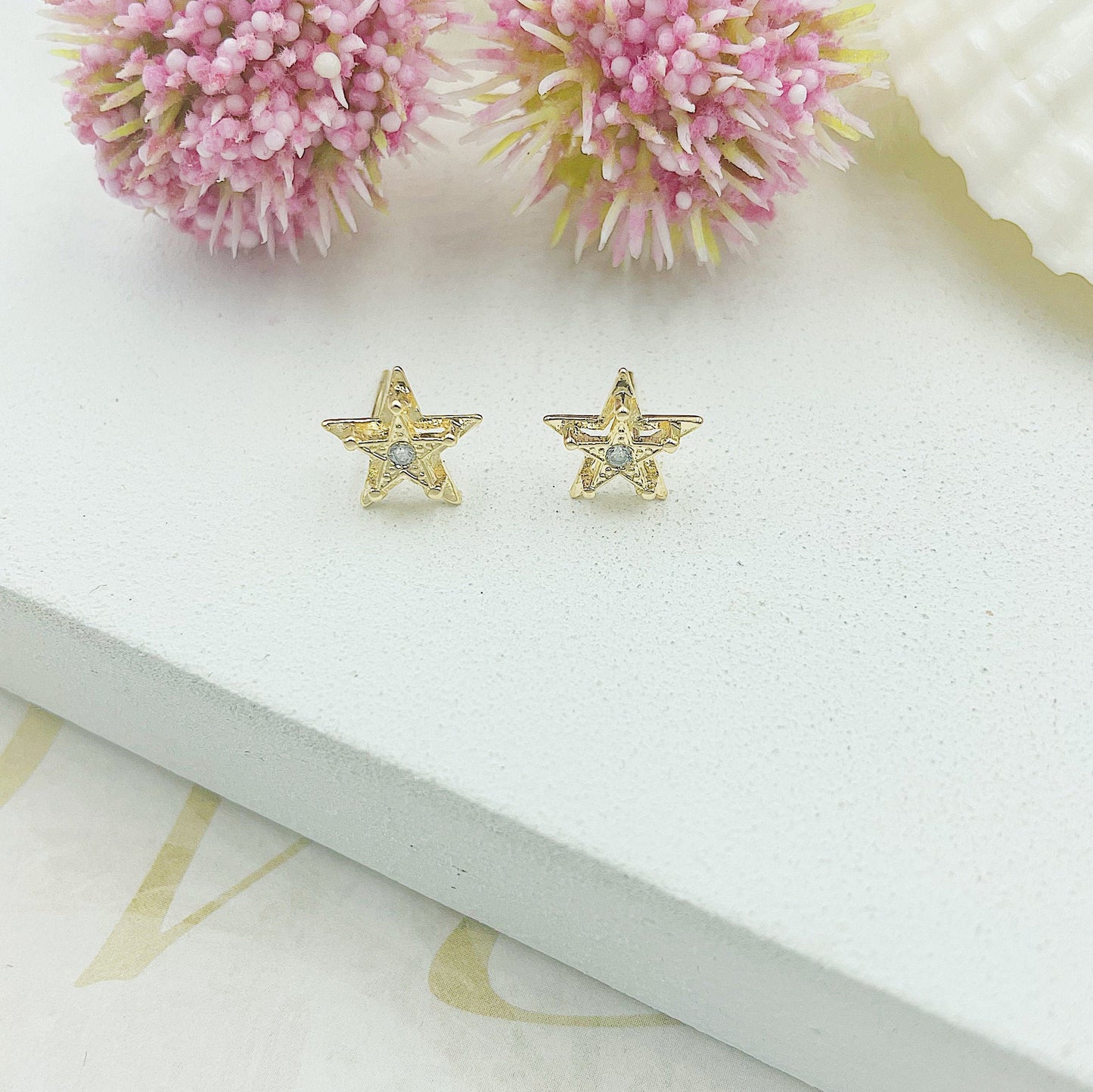 Star With A Light Stone In The Middle Stud Earrings