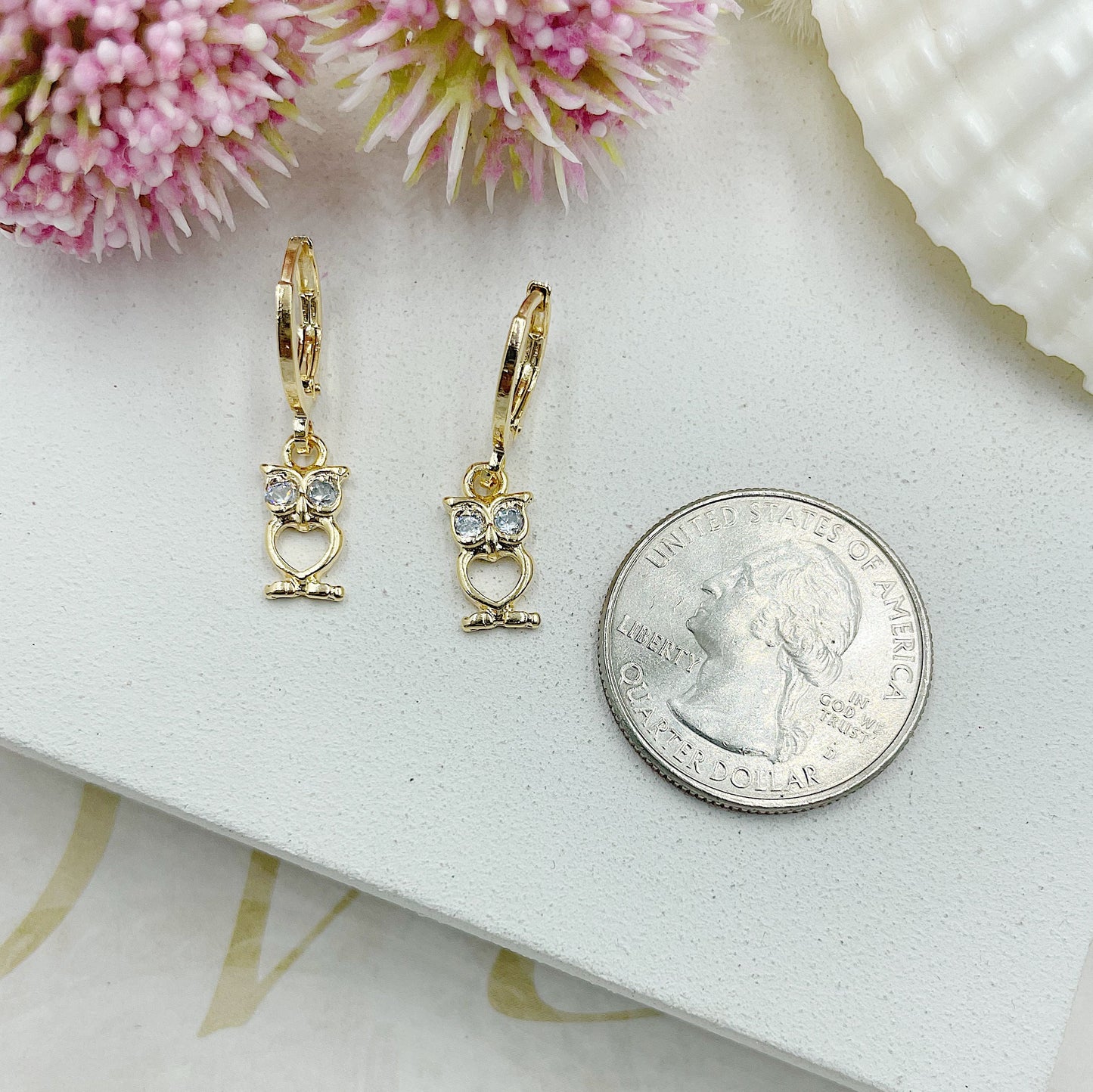 Owl Hanging With Zc's Stones Eyes Huggie Earrings