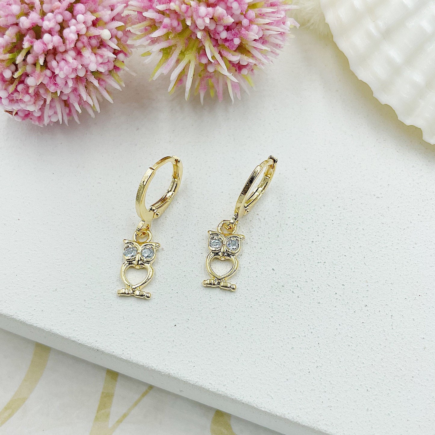 Owl Hanging With Zc's Stones Eyes Huggie Earrings