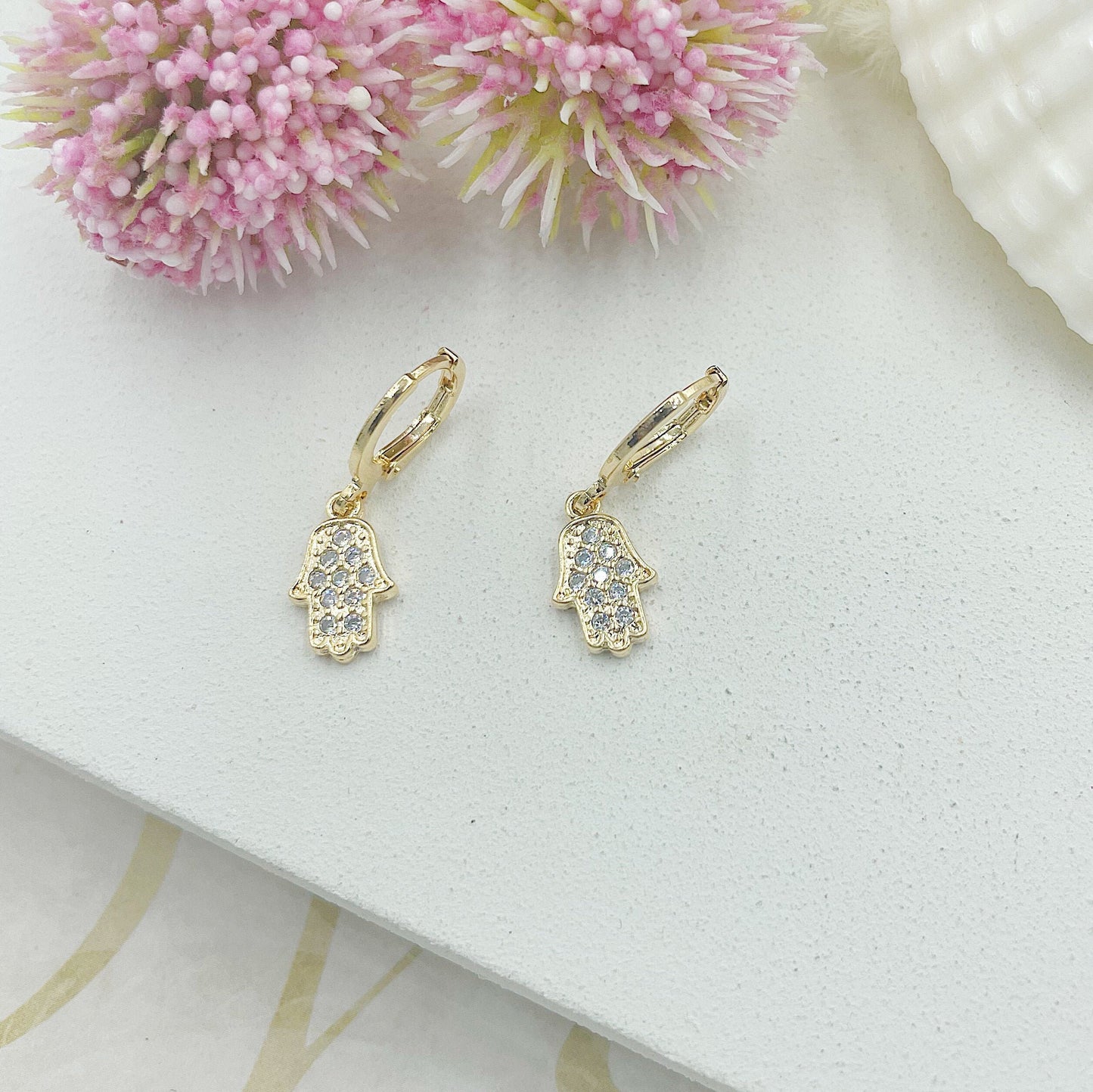 Hamsa Hanging With Zc's Stones Earrings