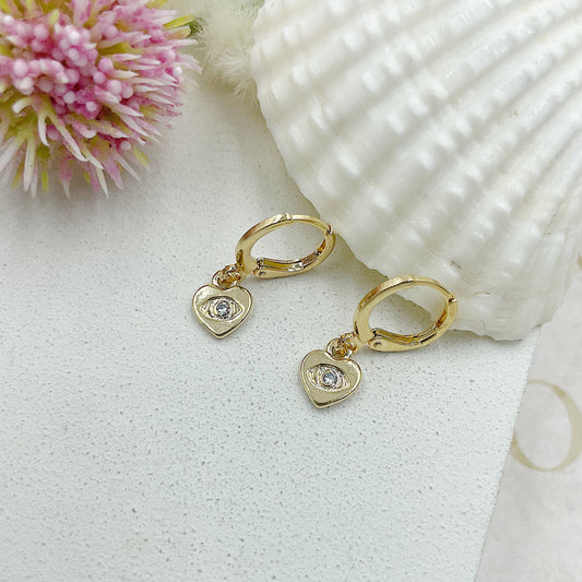 Heart With Greek Eye In Zirconia Earrings