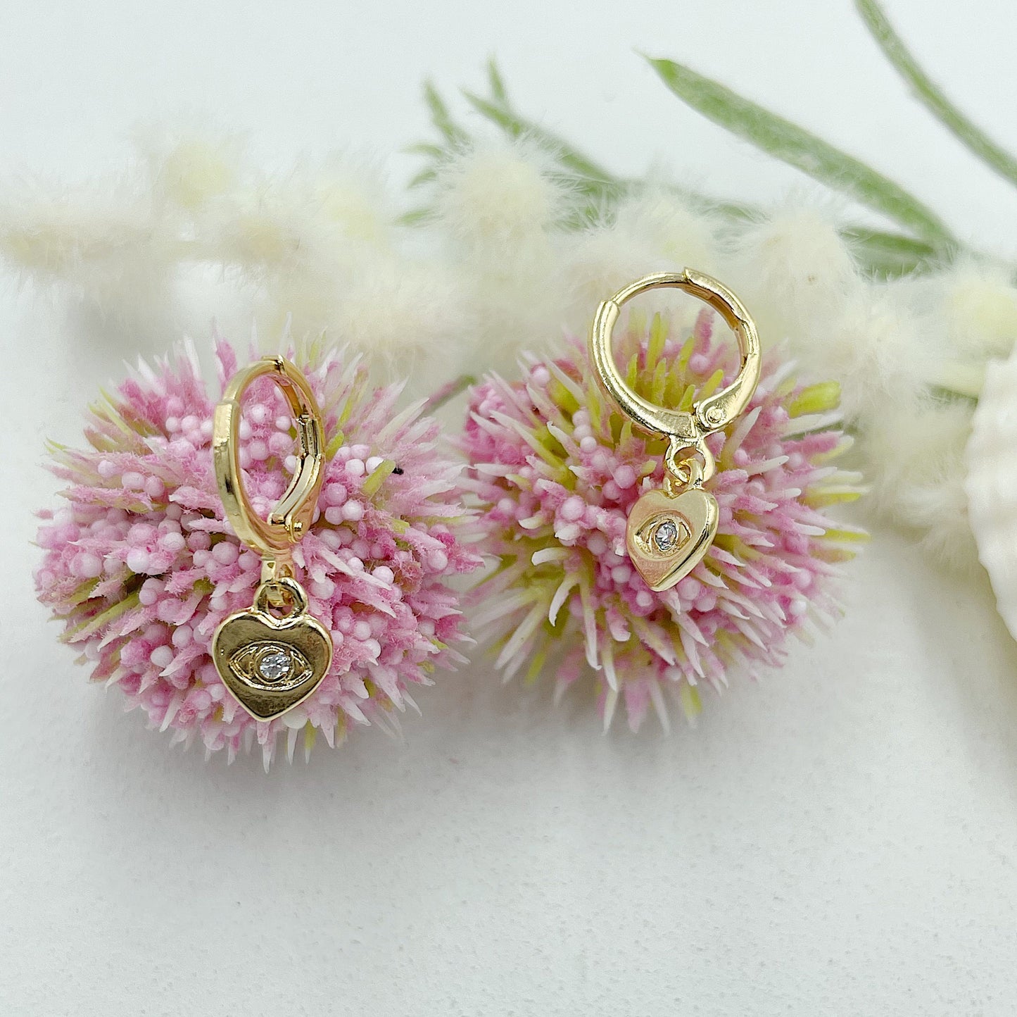Heart With Greek Eye In Zirconia Earrings