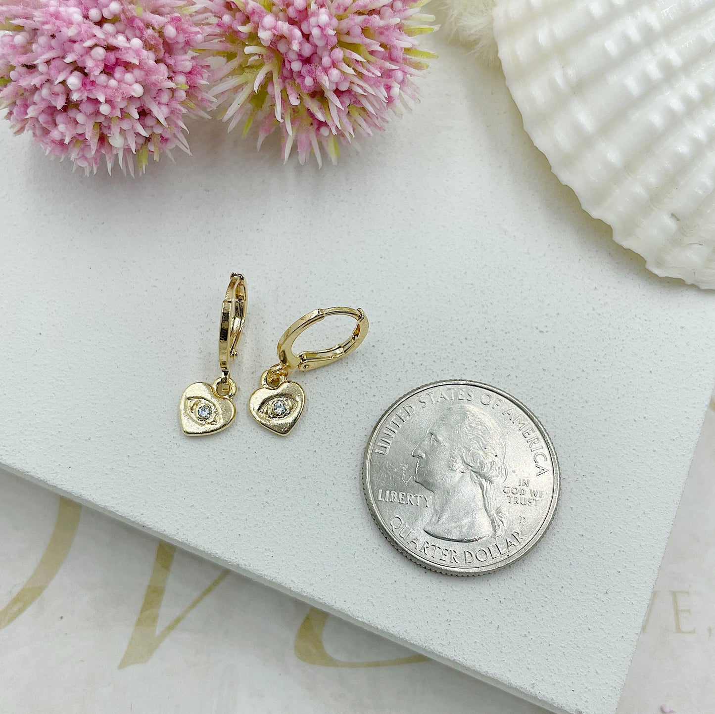 Heart With Greek Eye In Zirconia Earrings