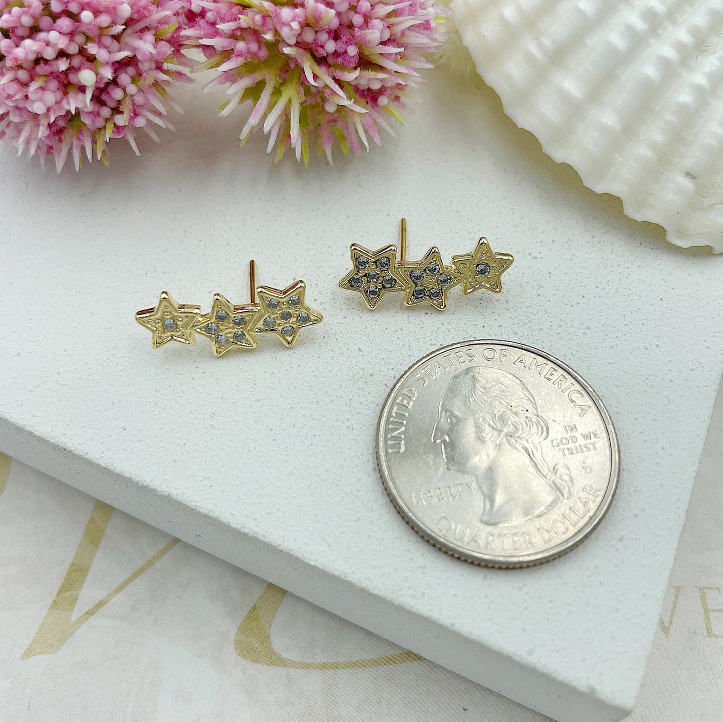 3 Shiny Stars Stud Earrings