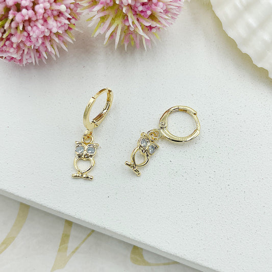 Owl Hanging With Zc's Stones Eyes Huggie Earrings