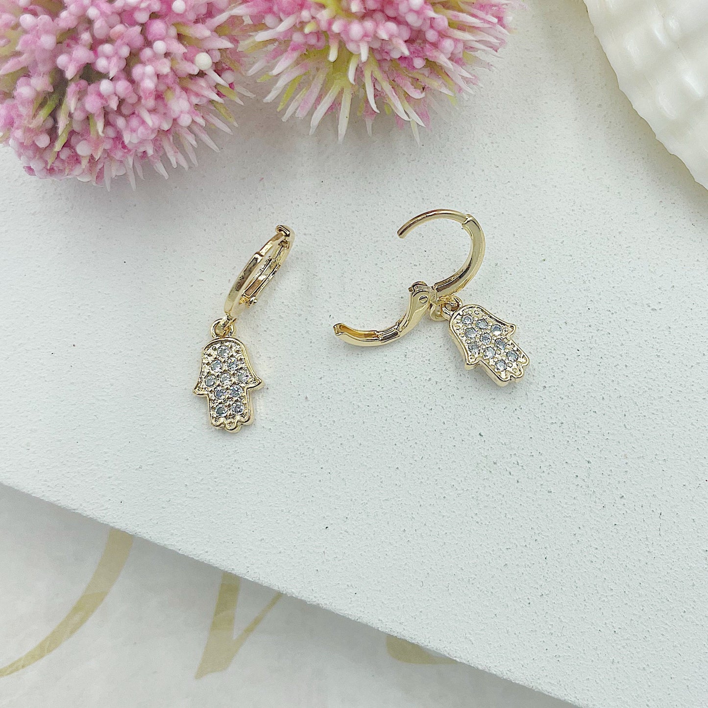 Hamsa Hanging With Zc's Stones Earrings