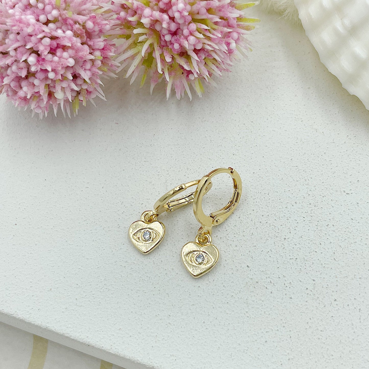 Heart With Greek Eye In Zirconia Earrings