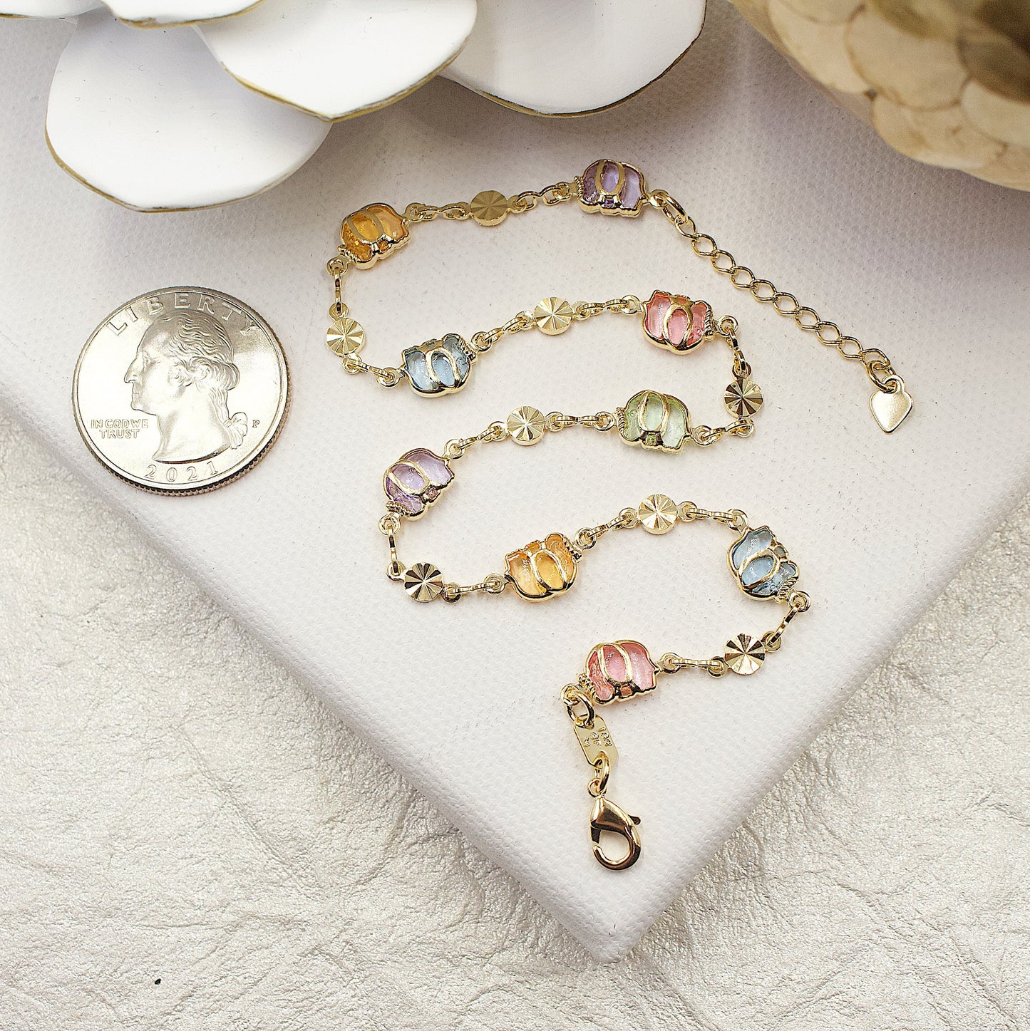 Elephants In Colored Stones Anklet