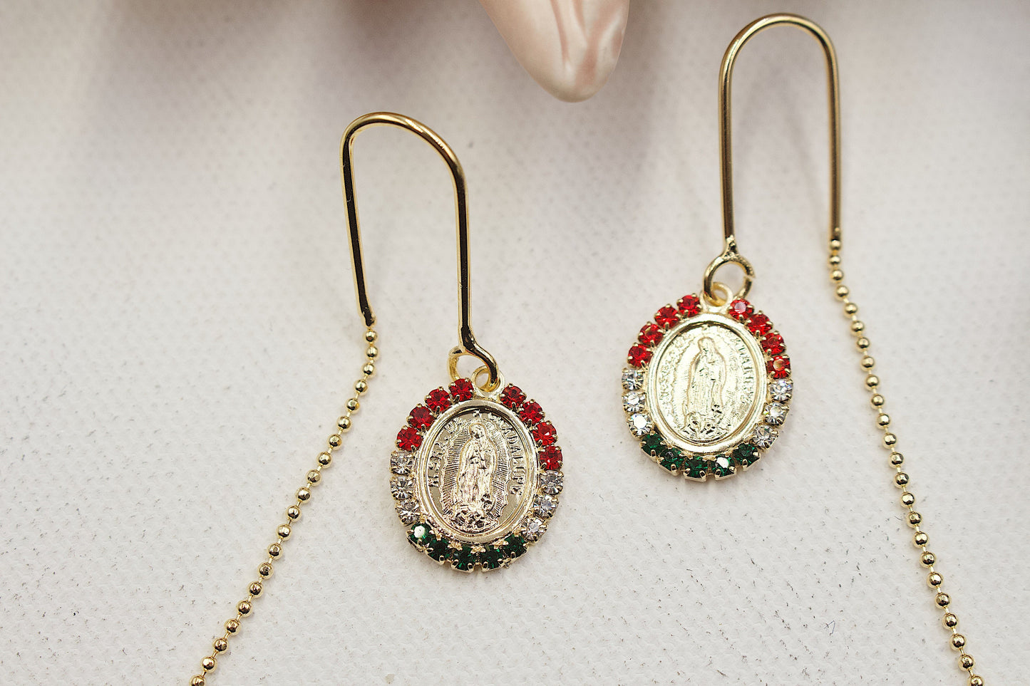 Lady of Guadalupe With Red, White And Green Stones Earrings