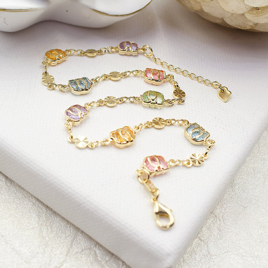 Elephants In Colored Stones Anklet