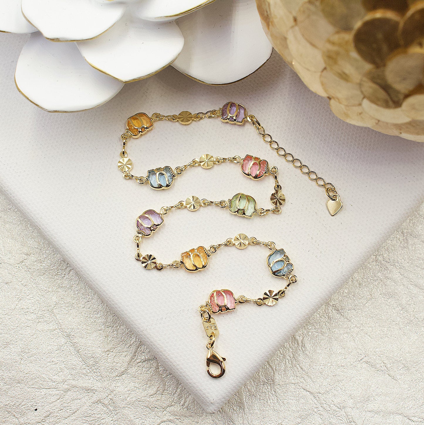 Elephants In Colored Stones Anklet