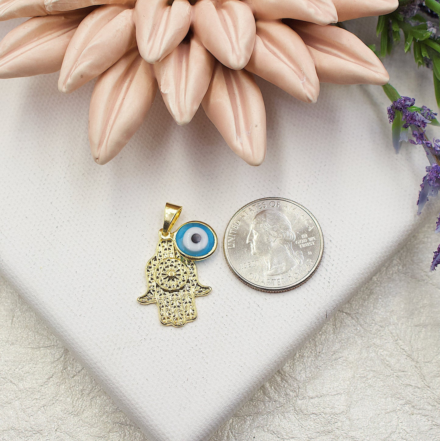 Hamsa With Blue Greek Eye Pendant