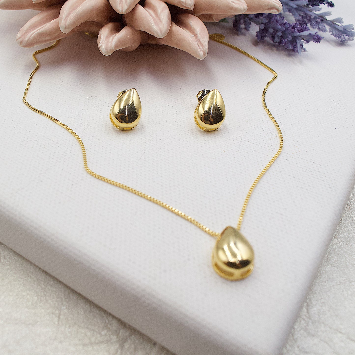 Gold Layered Box Chain Small Drop Set