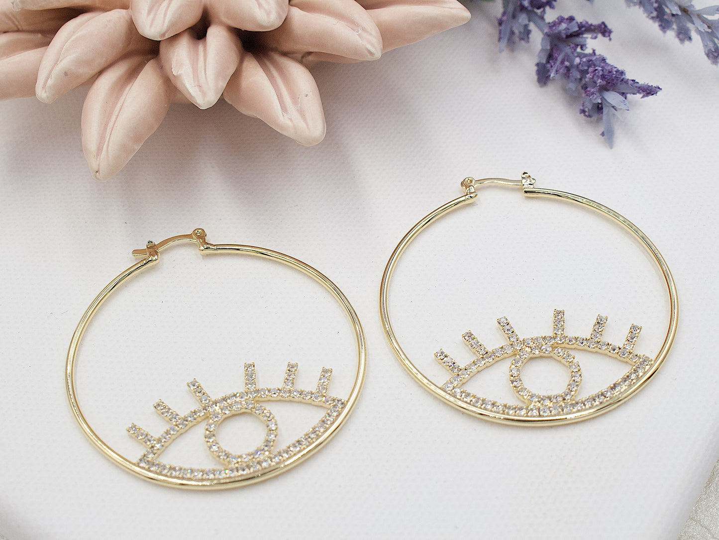 Ring With Rhinestone Eye Huggie Earrings