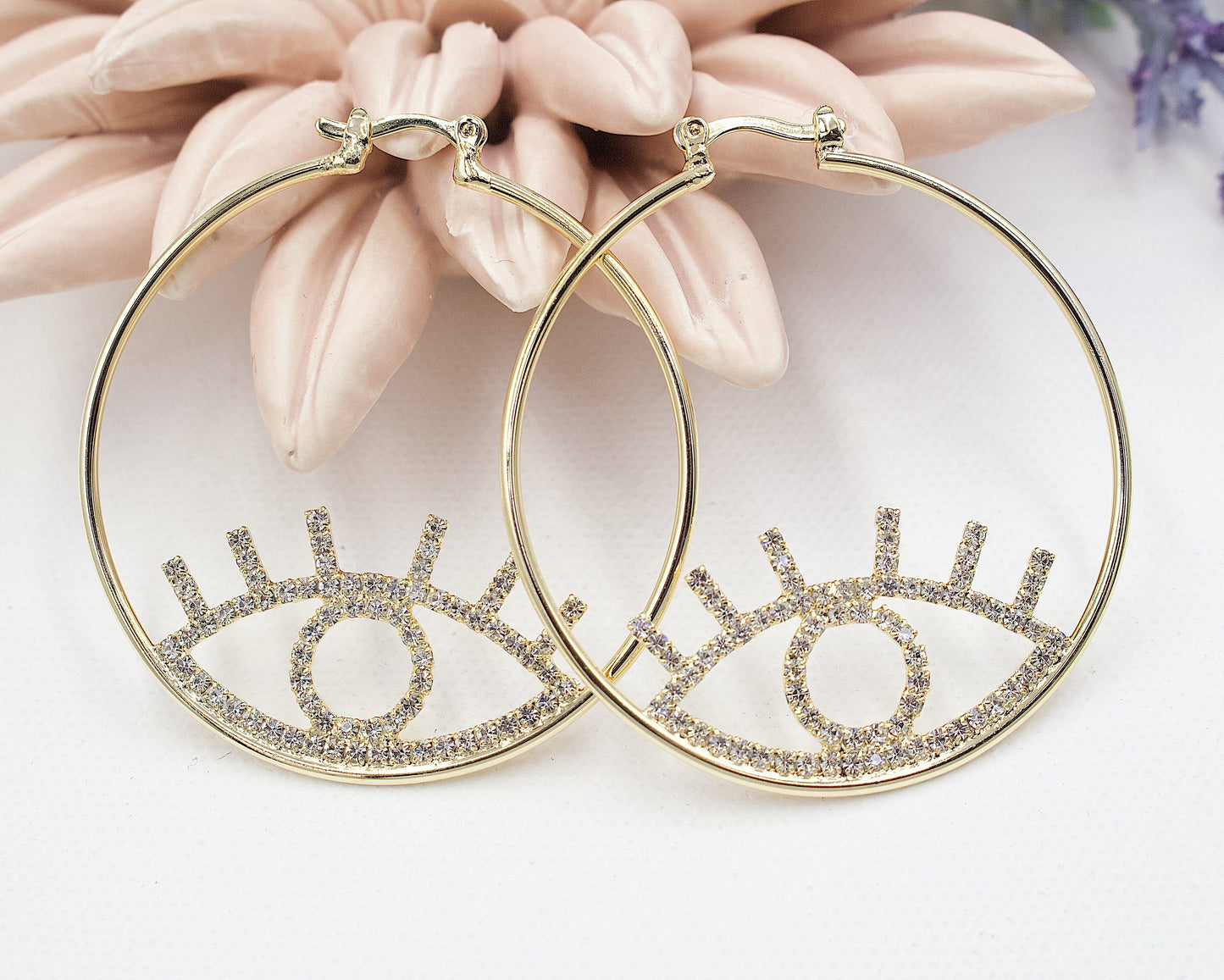 Ring With Rhinestone Eye Huggie Earrings