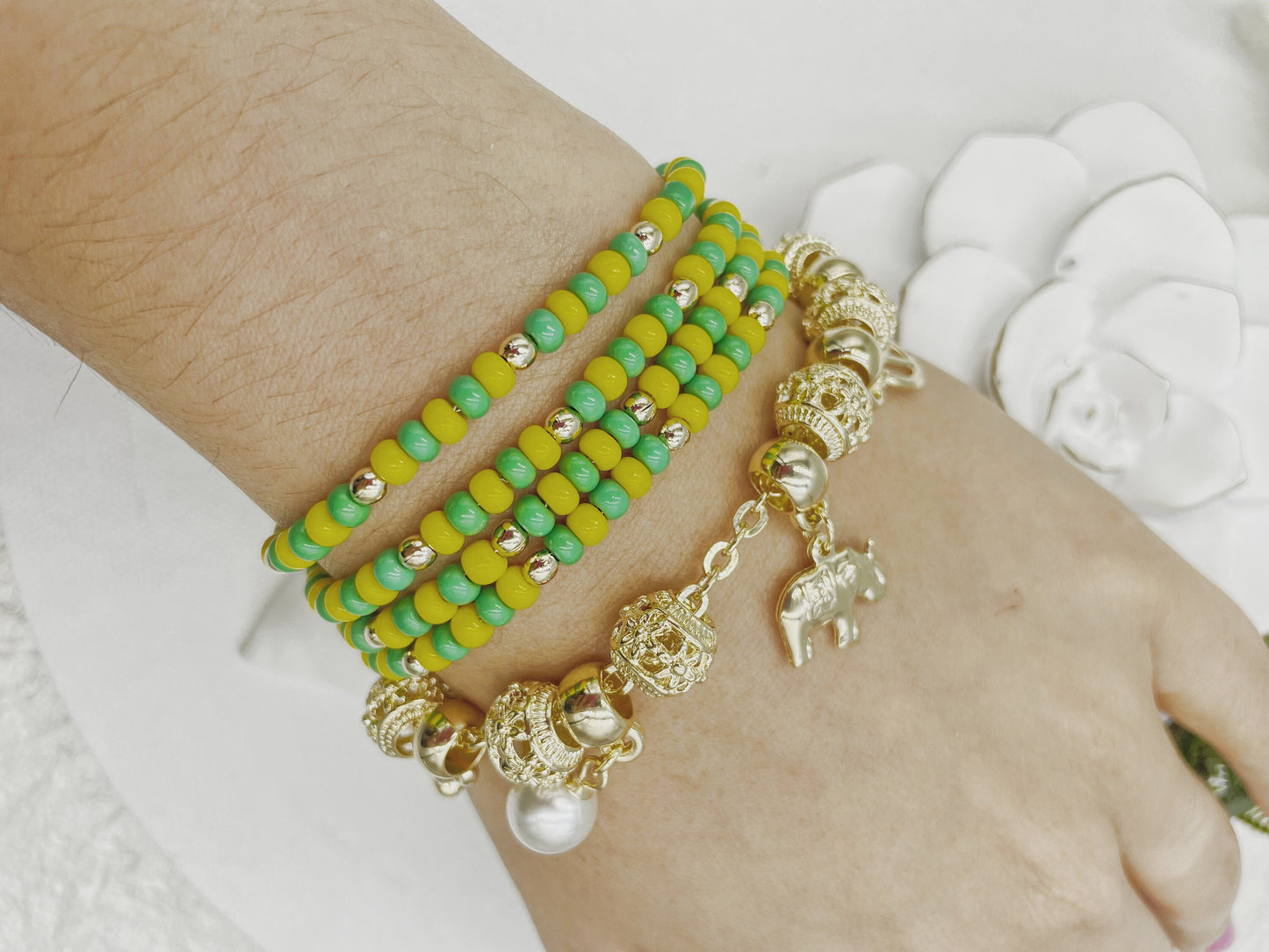 Green & Yellow Beads Orula Bracelet