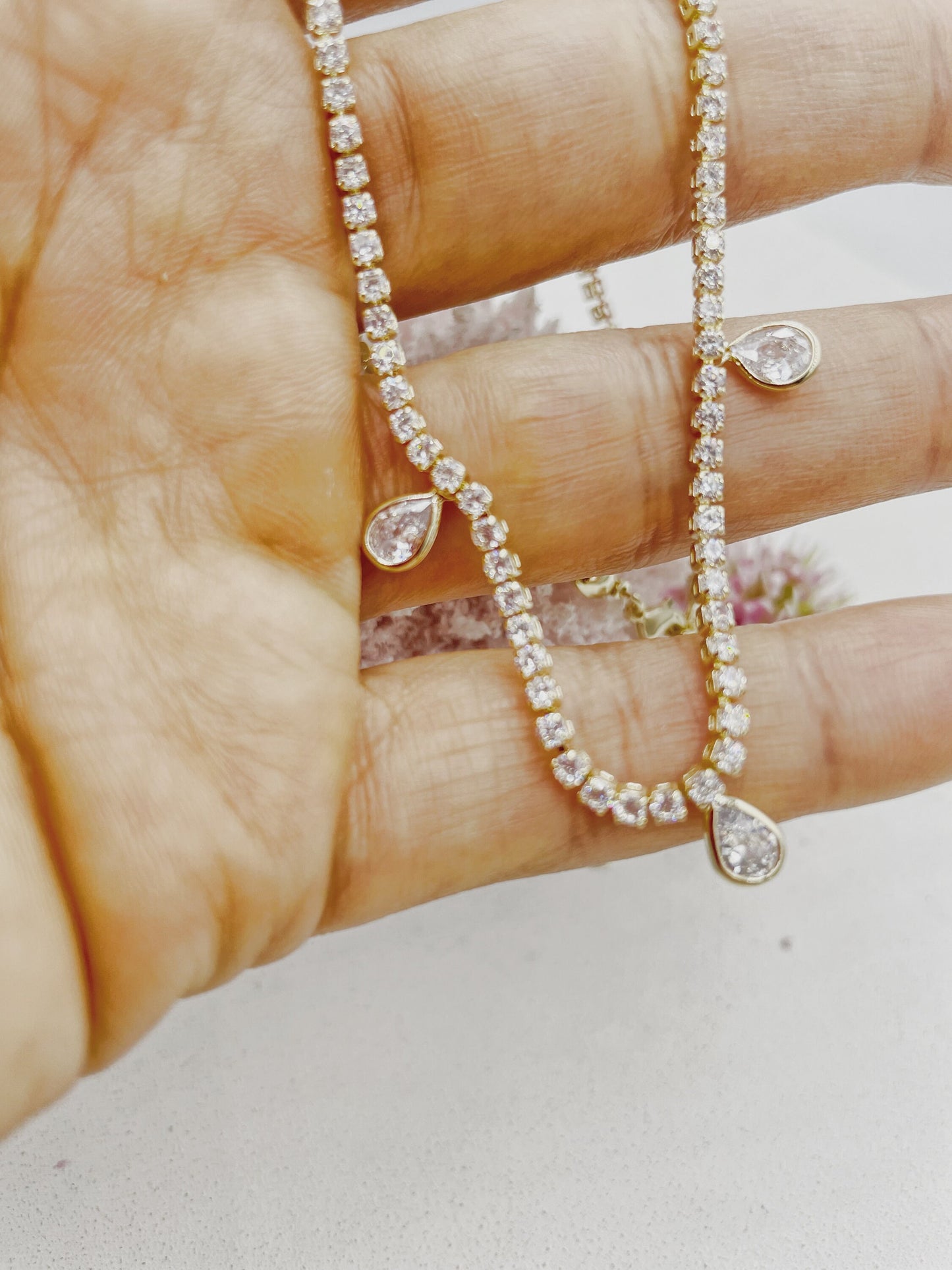Cubic Zirconia Drops Stones Necklace