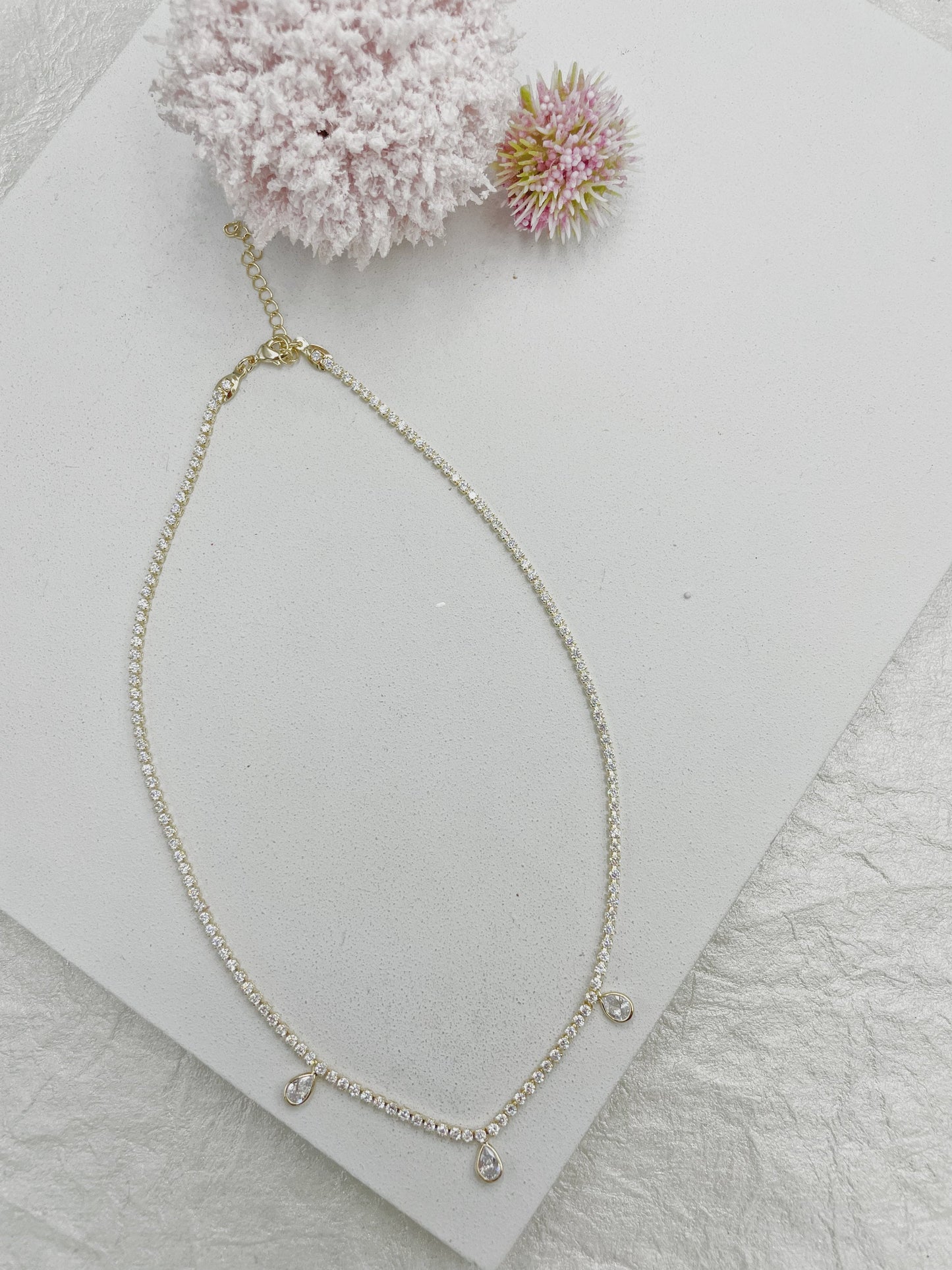 Cubic Zirconia Drops Stones Necklace