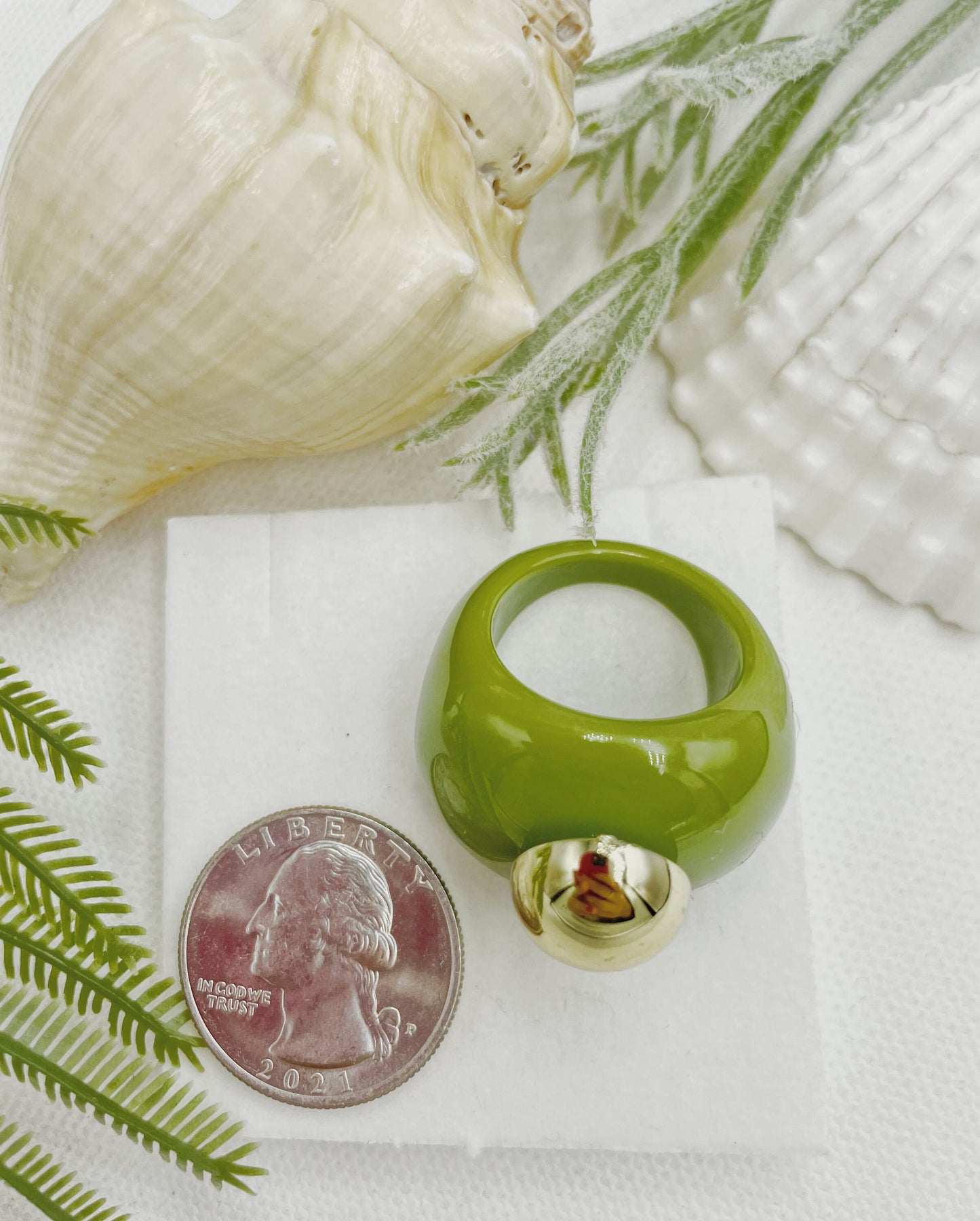 Chunky Green Resin Oval Gold Ring