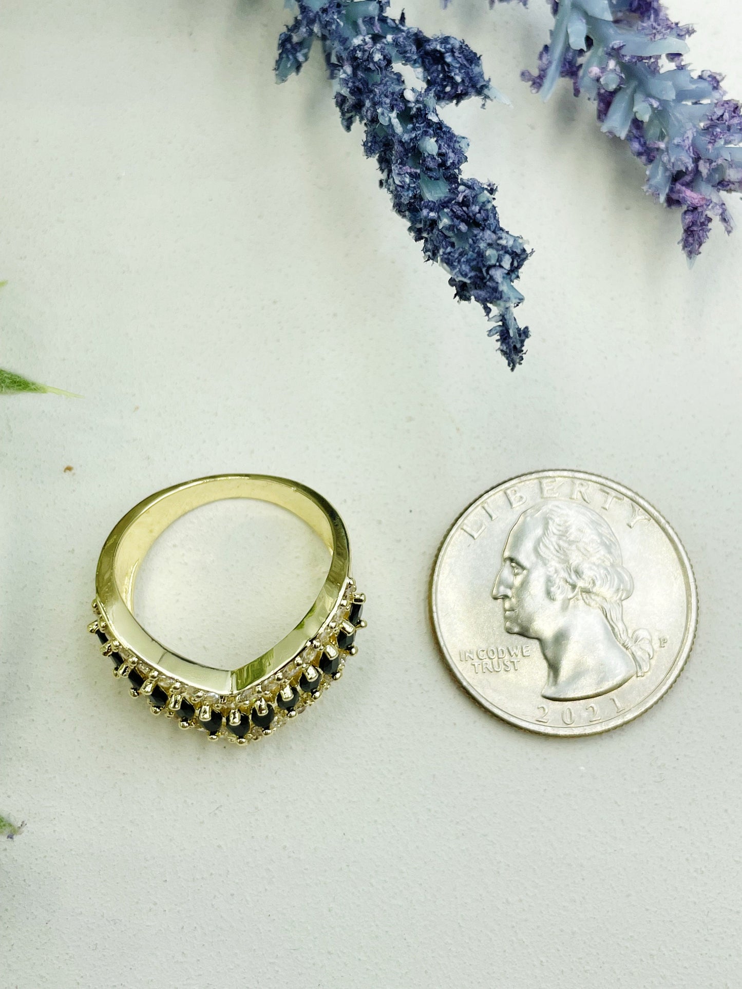 Black and White V Design Zirconia Ring