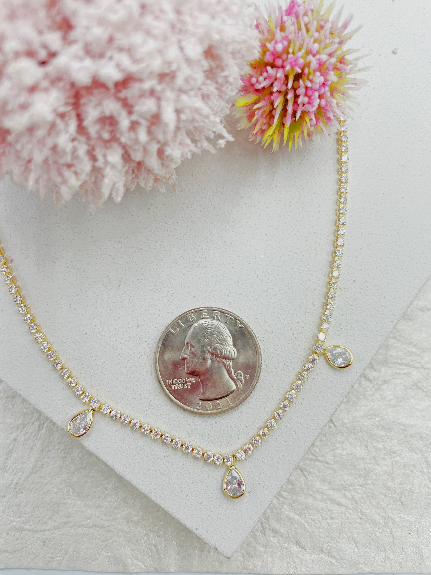 Cubic Zirconia Drops Stones Necklace