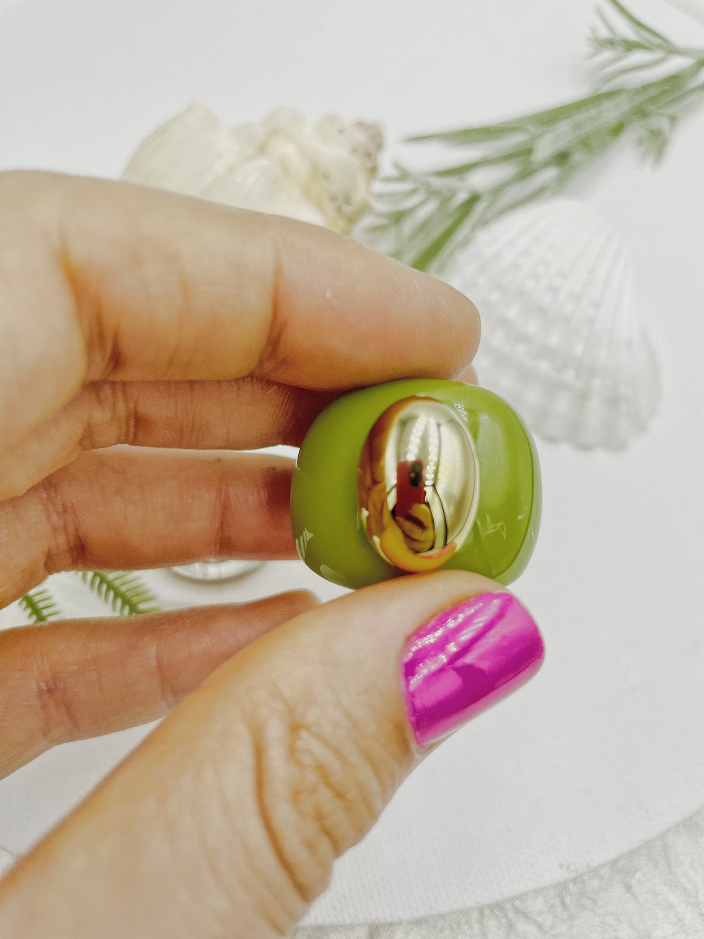Chunky Green Resin Oval Gold Ring