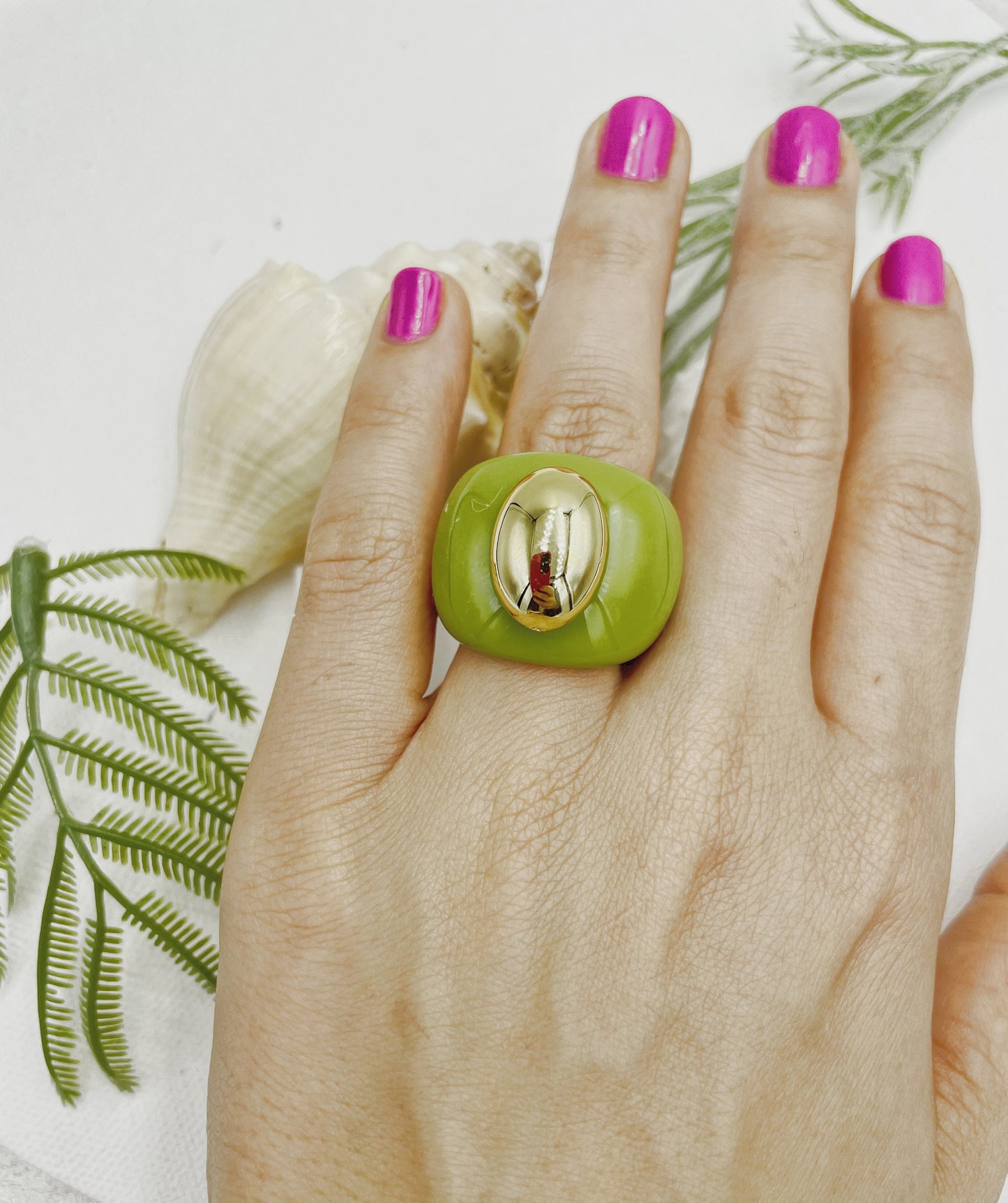 Chunky Green Resin Oval Gold Ring
