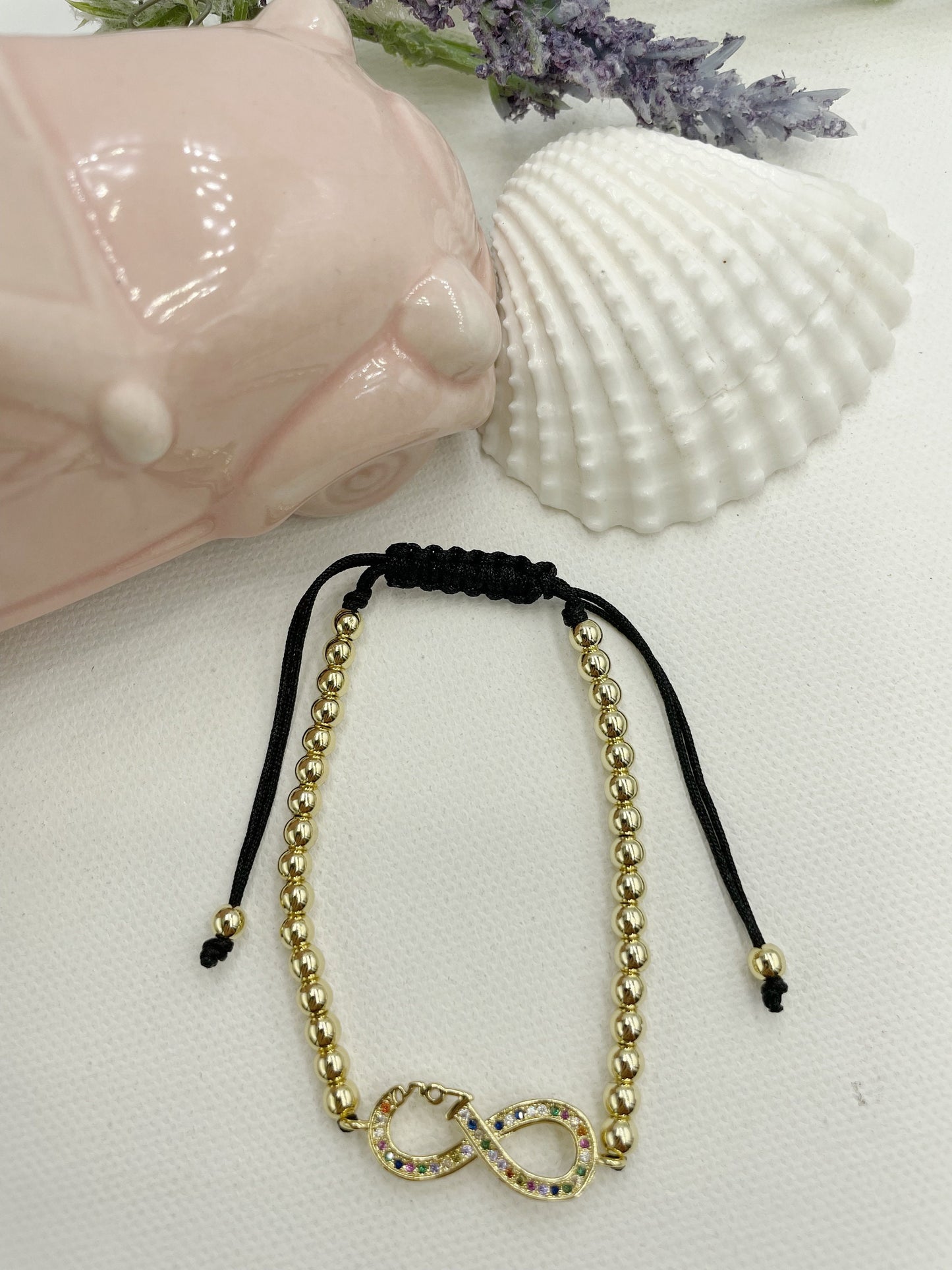 Beaded with Cubic Zirconia Infinity Pendant Bracelet